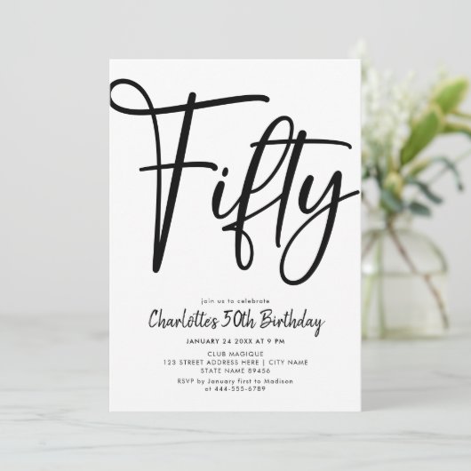 Vijftig Moderne 50e Zwarte en Witte Dag Partij Kaart (Staand voorkant)