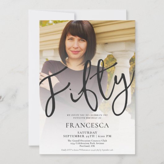 Vijftig moderne aangepaste fotoscript 50e verjaard kaart (Voorkant)
