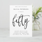 Vijftig | Moderne B & W 50e verjaardag partij typo Kaart (Staand voorkant)