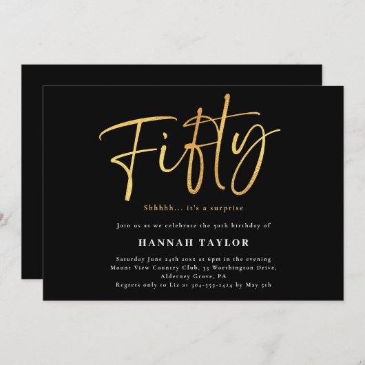 Vijftig Moderne Eenvoudige Zwart Goud 50e Verjaard Kaart (Voorkant / Achterkant)