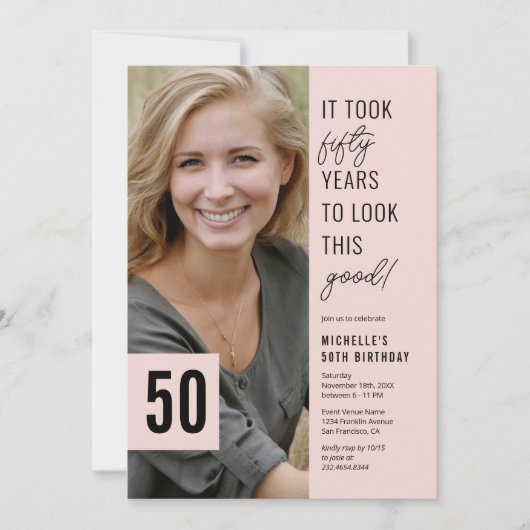 Vijftig Moderne Foto 50th Birthday Party Invitatio Kaart (Voorkant)