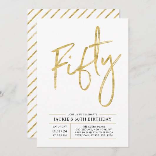 vijftig | Moderne penseel goud 50e verjaardag Kaart (Voorkant / Achterkant)