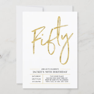 vijftig   Moderne penseel goud 50e verjaardag Kaart
