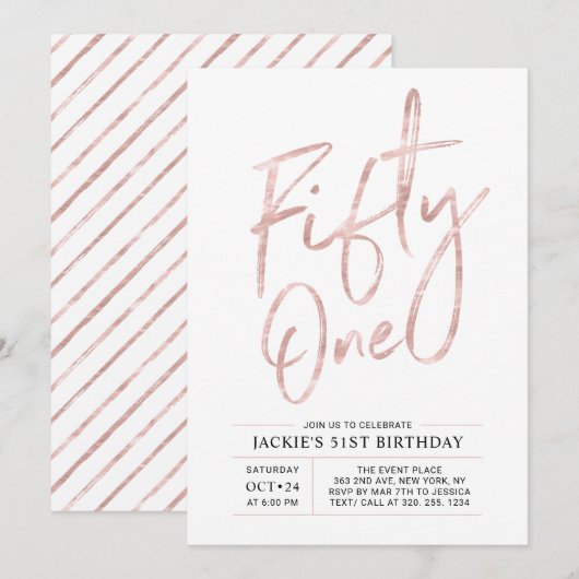 Vijftig | Moderne penseel Roos Gold 51e verjaardag Kaart (Voorkant / Achterkant)