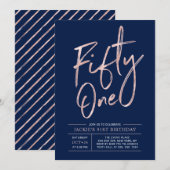 Vijftig | Moderne penseel Roos Gold 51e verjaardag Kaart (Voorkant / Achterkant)