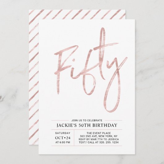 vijftig | Moderne Roos Gold 50e verjaardag in Brus Kaart (Voorkant / Achterkant)