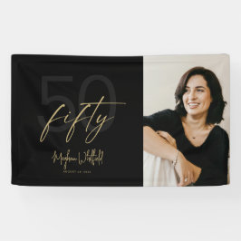 Vijftig moderne zwarte foto 50ste verjaardagsfeest spandoek