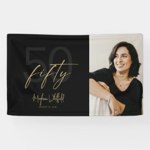 Vijftig moderne zwarte foto 50ste verjaardagsfeest spandoek