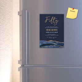 vijftig | Navy Blue Gold Agate Mannen 50th Birthda Magnetische Uitnodiging