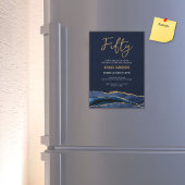 vijftig | Navy Blue Gold Agate Mannen 50th Birthda Magnetische Uitnodiging
