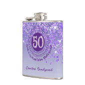 Vijftig & Paarse Glitter & Drink Quote Heupfles (Links)