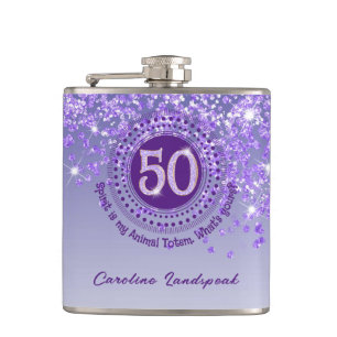 Vijftig & Paarse Glitter & Drink Quote Heupfles