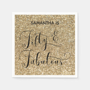 Vijftig & Prachtig Calligrafie op Gouden Glitters Servet