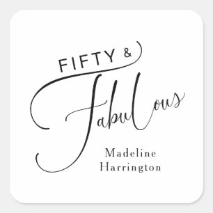 Vijftig & Prachtig Fun Script Naam 50ste verjaarda Vierkante Sticker
