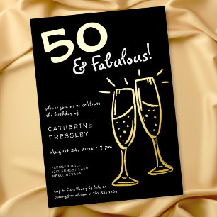 Vijftig & Prachtig Gouden Champagne Verjaardag Folie Uitnodiging