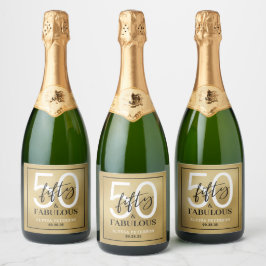 Vijftig & Prachtig Gouden Script 50ste Verjaardag Sparkling Wijnetiket