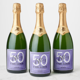 Vijftig & Prachtig Paars Script 50ste Verjaardag Sparkling Wijnetiket