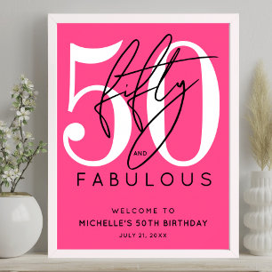 Vijftig Prachtig Roze 50e Verjaardag Welkom Bord Poster
