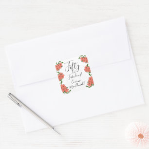 Vijftig & prachtig roze bloem 50ste verlichting fe vierkante sticker