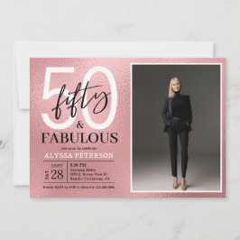 Vijftig & Prachtig Roze Goud Schrift Foto Verjaard Kaart