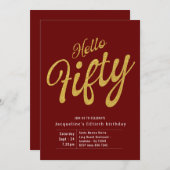 Vijftig Red Gold Modern 50e verjaardag Kaart (Voorkant / Achterkant)