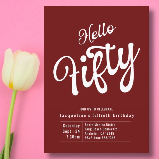 Vijftig Rode Witte Moderne 50e verjaardag Kaart