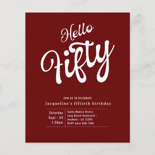 Vijftig rood Witte Begroting 50e uitnodiging van d Flyer (Voorkant)