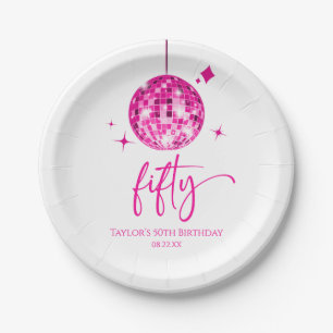Vijftig Roze Disco Bal 50ste Verjaardagsfeestje Papieren Bordje