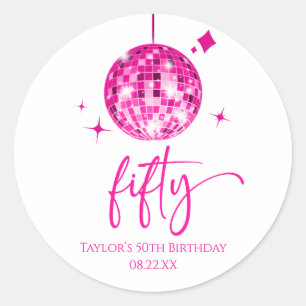 Vijftig Roze Disco Bal 50ste Verjaardagsfeestje Ronde Sticker