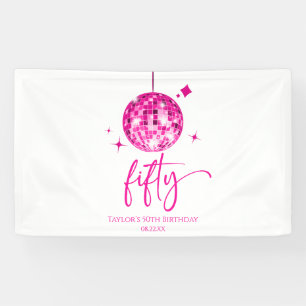 Vijftig Roze Disco Bal 50ste Verjaardagsfeestje Spandoek