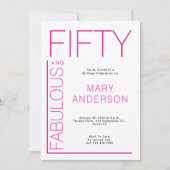 Vijftig roze en Fabulous 50th Birthday Party Kaart (Voorkant)
