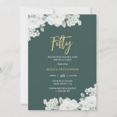 Vijftig Smaragd Groen & Goud Wit Bloemen Verjaarda Kaart (Voorkant)