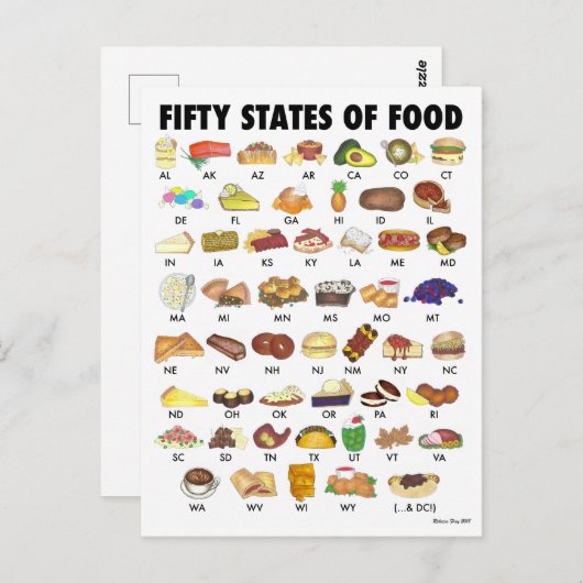 VIJFTIG STATEN VAN LEVENSMIDDELEN Verenigde Staten Briefkaart (Voorkant / Achterkant)