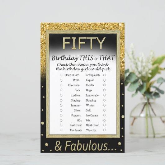 Vijftig verjaardag Dit of dat spel (Staand voorkant)