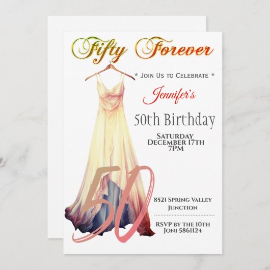 Vijftig voor altijd | Moderne jurk 50e verjaardag Kaart (Voorkant / Achterkant)