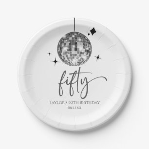 Vijftig Zilver Disco Bal 50ste Verjaardagsfeest Papieren Bordje