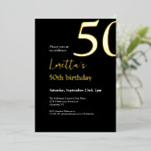 Vijftig Zwart Goud Elegant 50ste Verjaardagsfeest Folie Uitnodiging (Staand Voorkant)