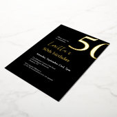 Vijftig Zwart Goud Elegant 50ste Verjaardagsfeest Folie Uitnodiging (Gedraaid)