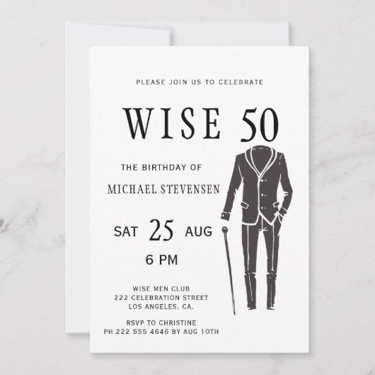 Vijftig zwart-wit formeel man verjaardagsfeestje kaart (Voorkant)