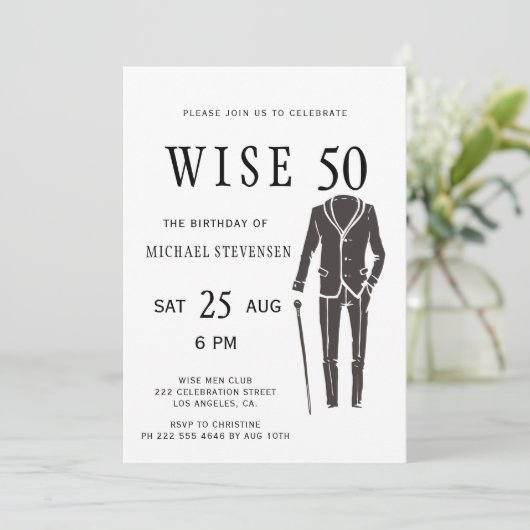 Vijftig zwart-wit formeel man verjaardagsfeestje kaart (Staand voorkant)