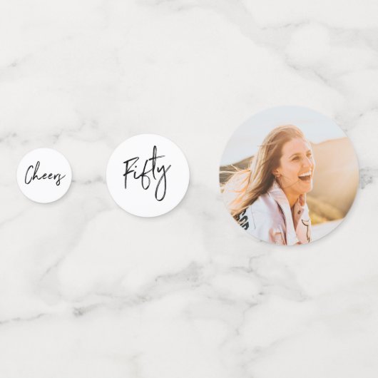 vijftig | Zwart & Wit Moderne 50e Verjaardag Foto Confetti (Achterkanten)