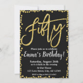 Vijftig zwarte en goudglitter 50ste verjaardag kaart (Voorkant)