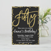 Vijftig zwarte en goudglitter 50ste verjaardag kaart (Staand voorkant)