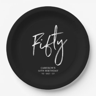 Vijftig Zwarte Moderne Lettertype 50ste verjaardag Papieren Bordje