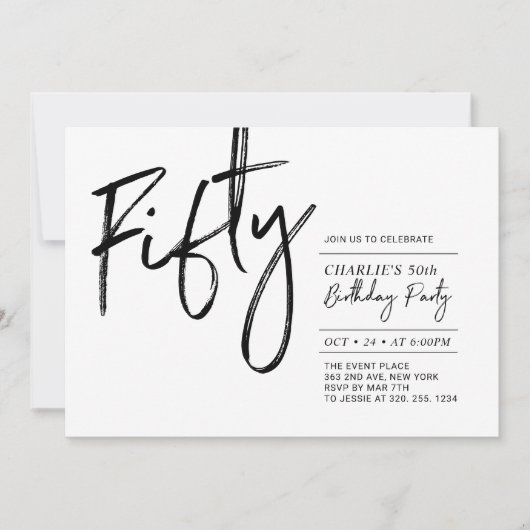 vijftig | Zwarte & Witte Moderne 50ste verjaardag  Kaart (Voorkant)
