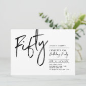 vijftig | Zwarte & Witte Moderne 50ste verjaardag Kaart (Staand voorkant)