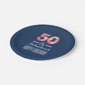 Vijftigste 50ste verjaardag mannen | rood blauw papieren bordje (Gekanteld)