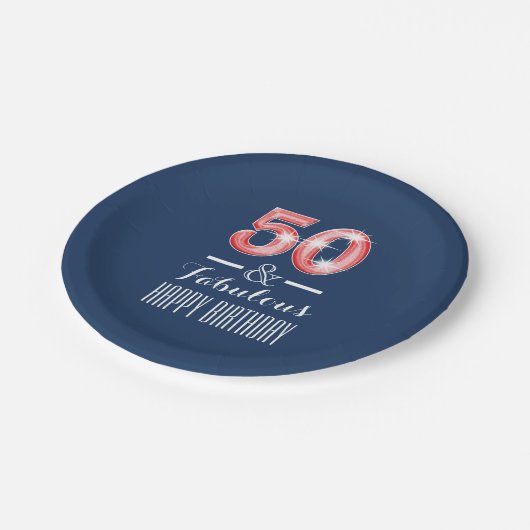 Vijftigste 50ste verjaardag mannen | rood blauw papieren bordje (Gekanteld)
