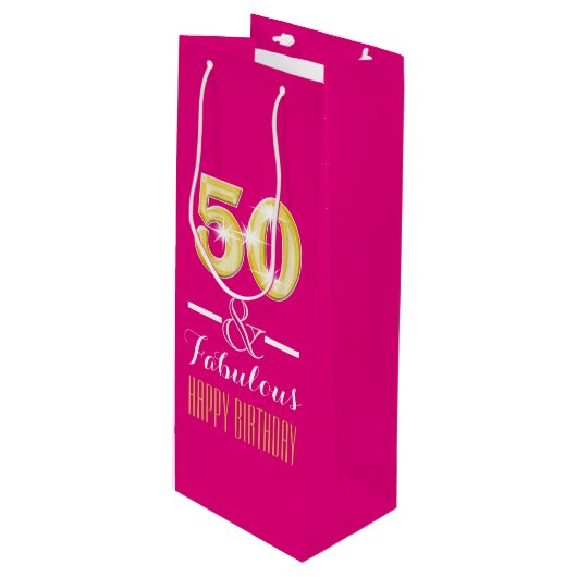 Vijftigste 50ste verjaardag wijnfles wijn cadeautas (Voorkant Gekanteld)