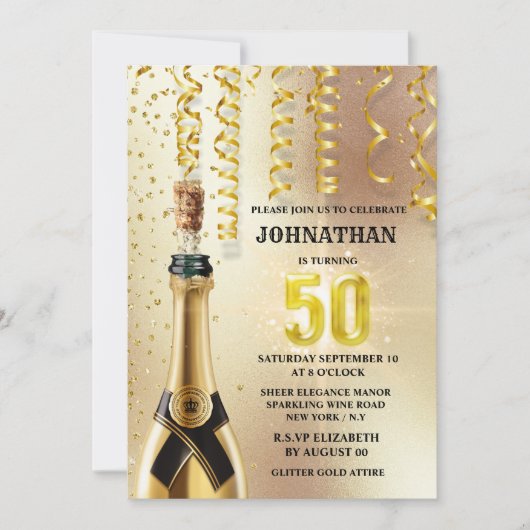 Vijftigste goudglitter-mousserende wijn elegant kaart (Voorkant)